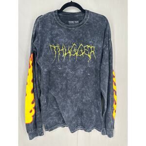 Young Thug Shirt Mens Large Gray Thugger Tour Lightning Graphic Tee Long Sleeve